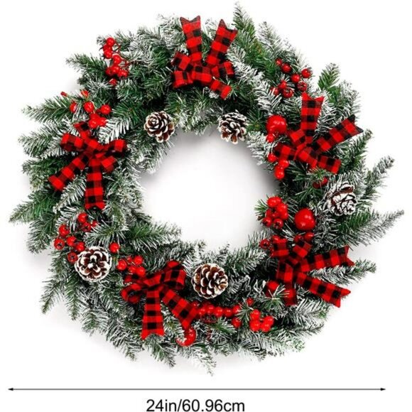 24 Inch Pre-Lit Christmas Wreath with 50 LED Lights Mixed Christmas Decoration - Picture 1 of 7